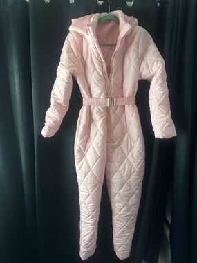 Quilted Pink One-Piece Ski Suit with Hood